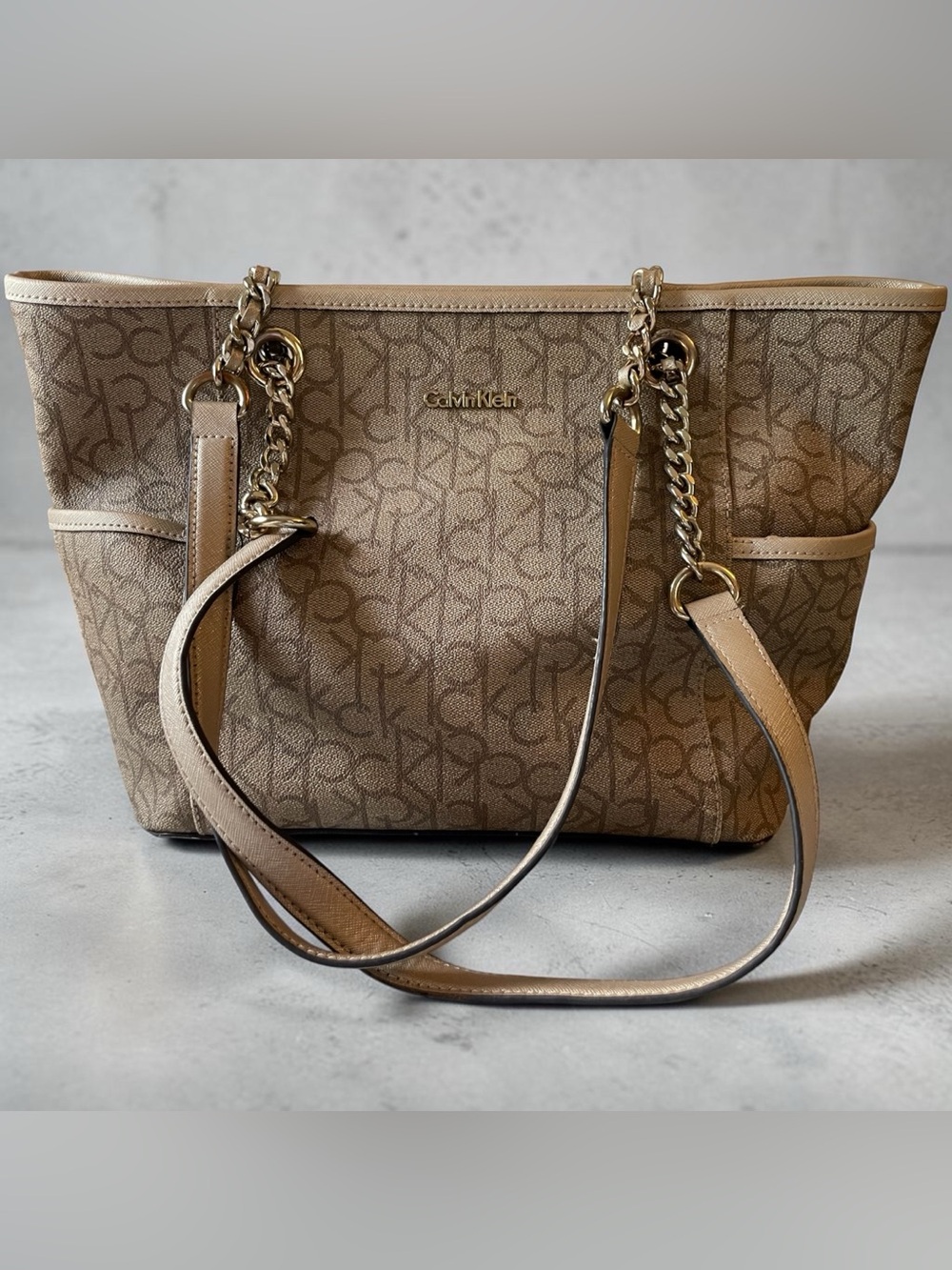 Calvin Klein Beige Logo Hayden Tote Bag